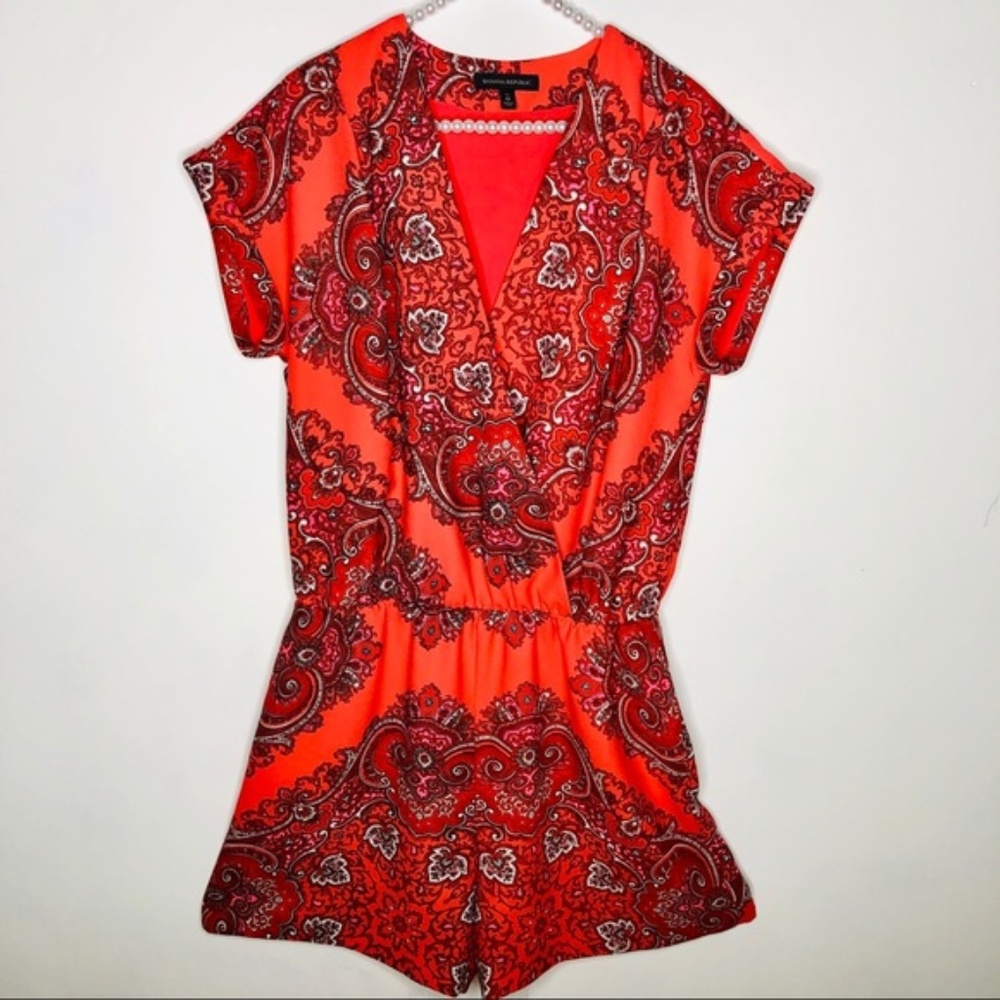 BANANA REPUBLIC Romper 10 Tall Paisley Orange